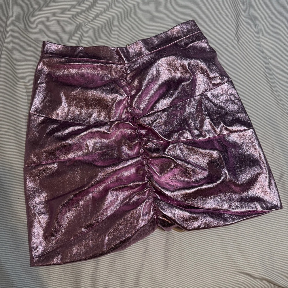 LIONESS Glow Up Pink Metallic Ruched Mini Skort XL